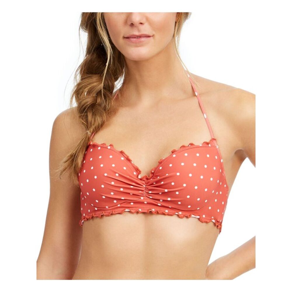 SUNDAZED Women's Red Halter Tie Ruffled Nixie Underwire Swimsuit Top 32DD
